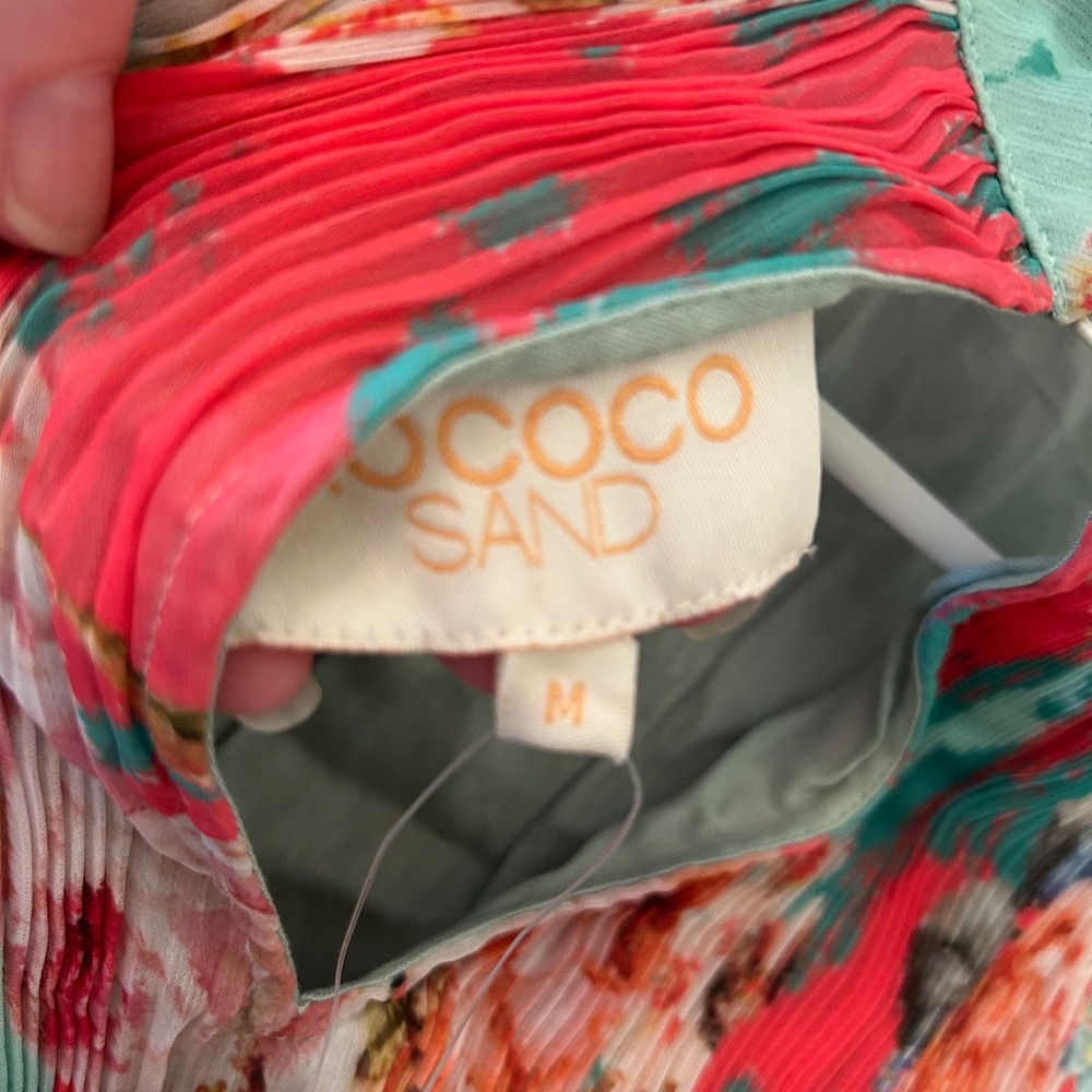 Rococo Sand Mint Green Coral Floral Halter Smocked Pleated Mini Dress New Medium - Picture 5 of 5